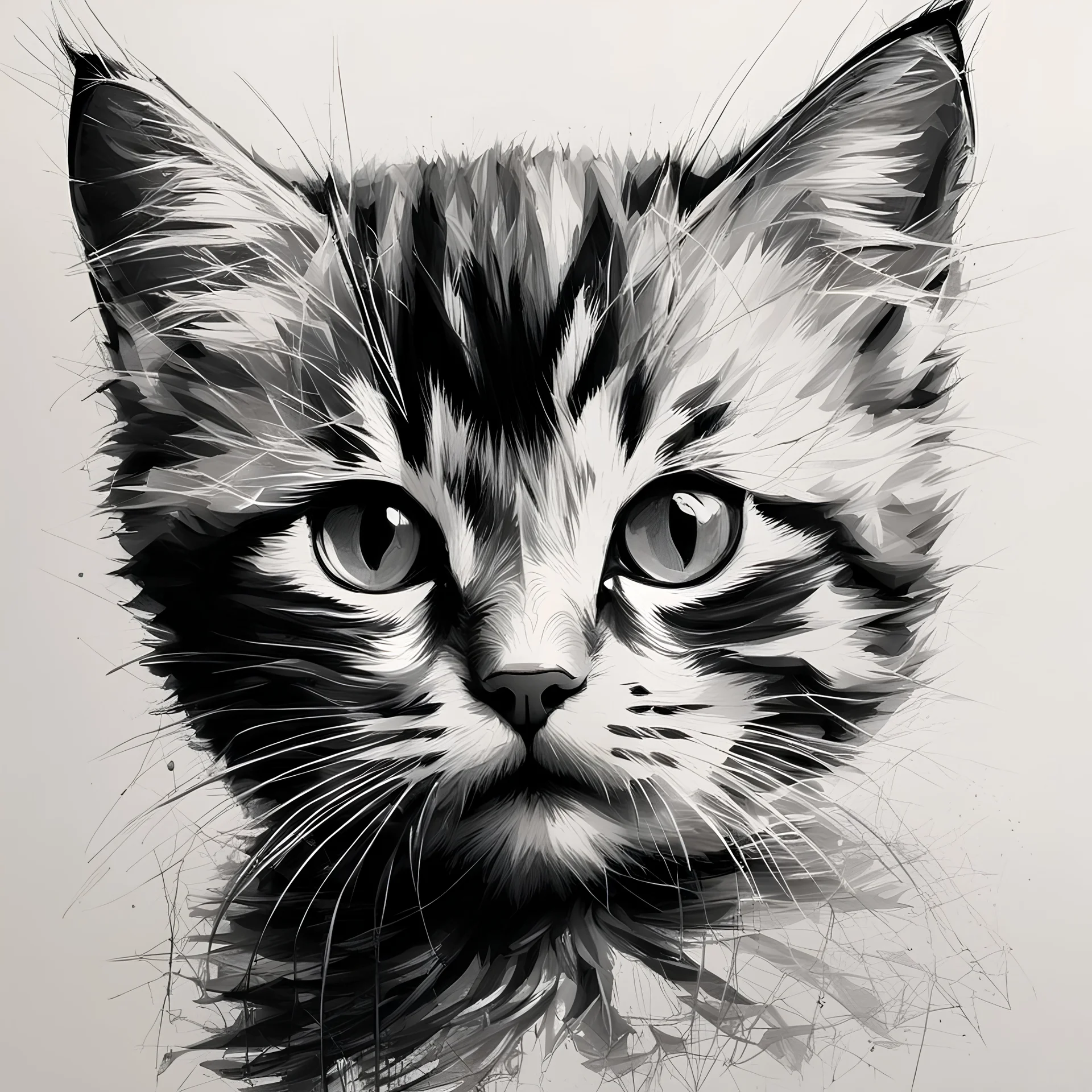mixpnk style, scribbly scribbles pen and ink small line pencil sketch of head of a kitten, intricate details and precisely drawn in style of jeremy mann