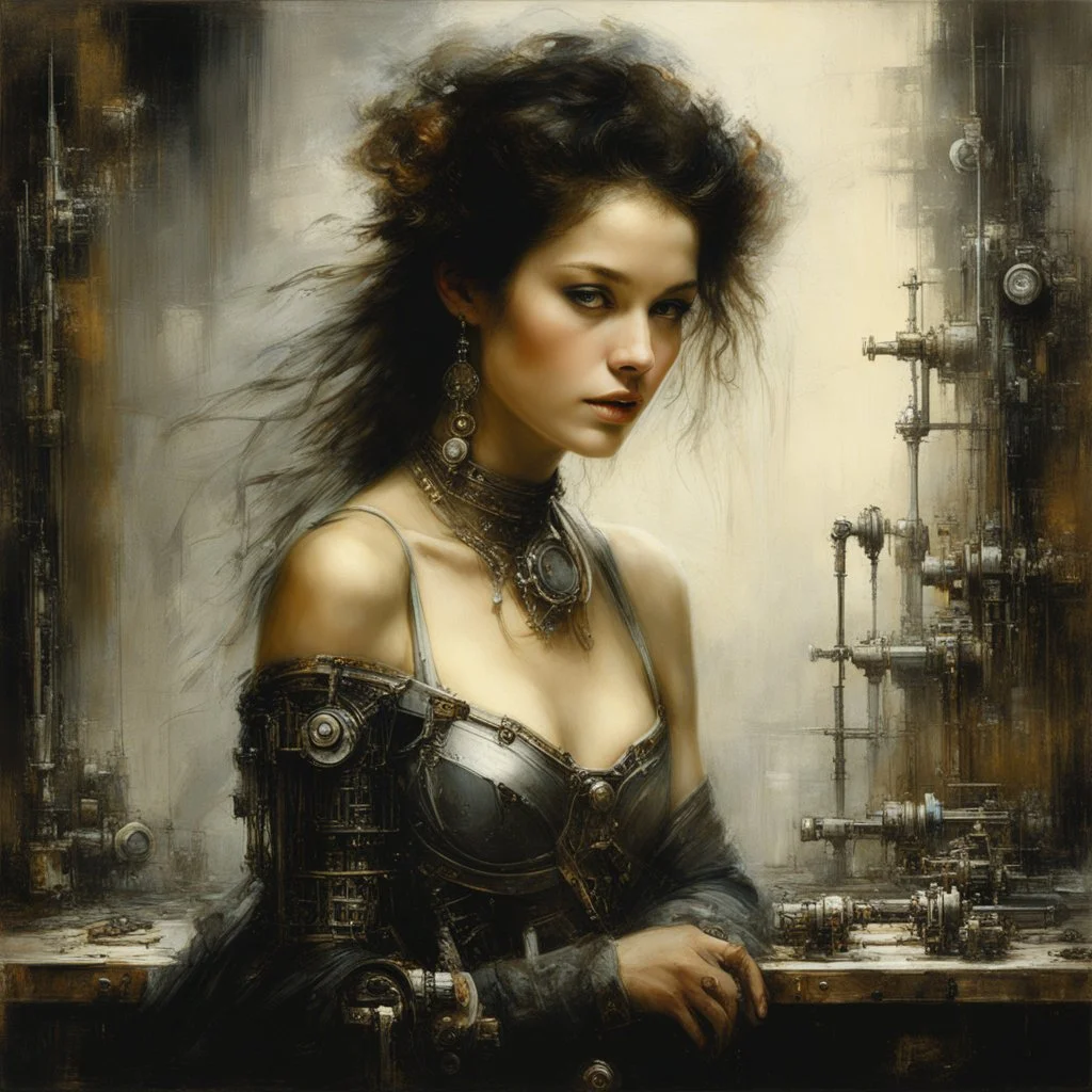 [photography by Titian, Rembrandt van Rijn, by Jeremy Mann, Luis Royo,] Her nimble fingers examined each mechanical joint, repairing what she could and providing solace to their worn mechanisms. Her touch, gentle yet firm, conveyed a profound understanding of their inner workings. She listened to their whirrs and clicks, interpreting the language of their mechanical souls.With the storm's fury as their backdrop, Maria Magdalena nurtured these machines back to a semblance of vitality. She wiped a