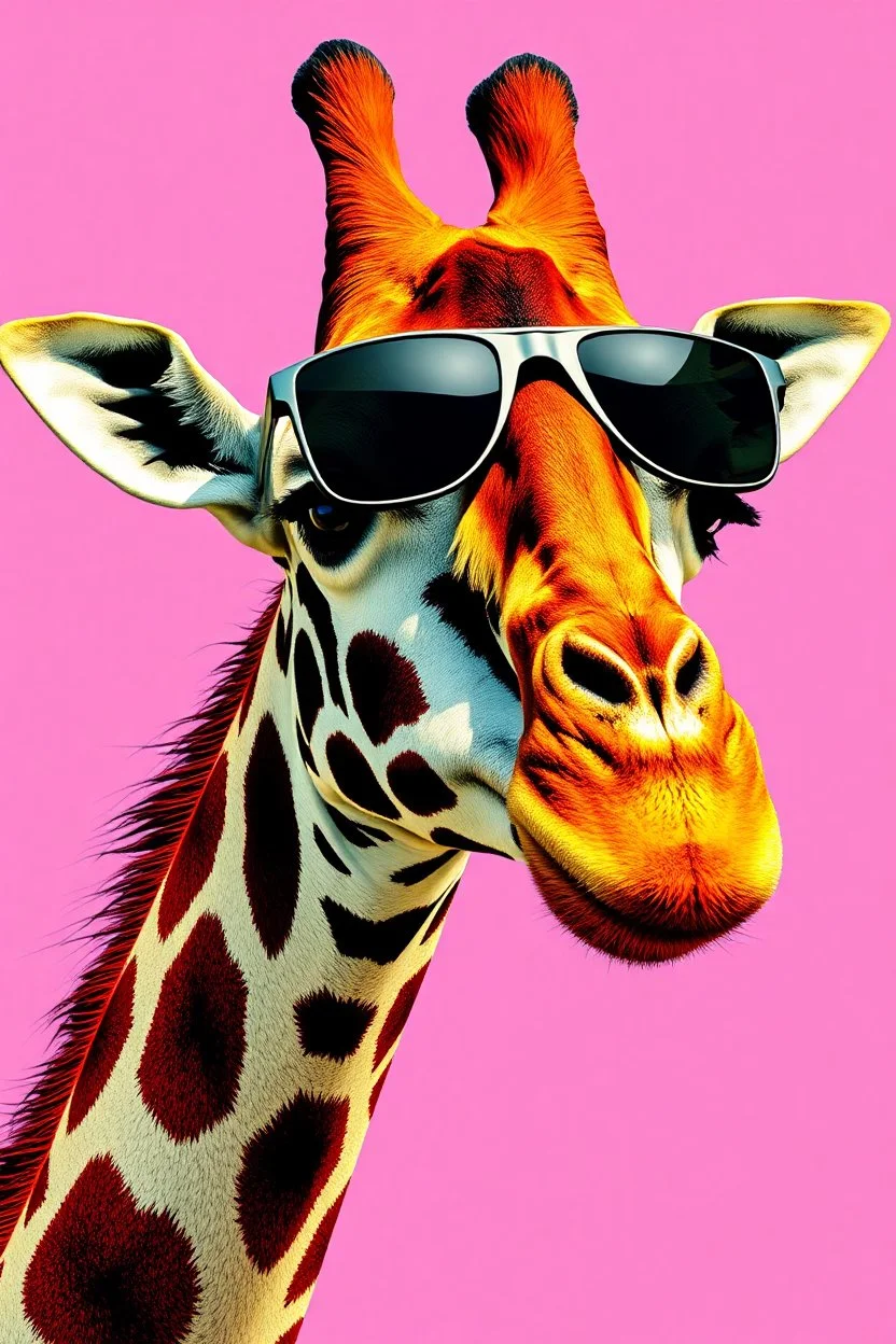 giraffewith sunglasses in the style of warhol