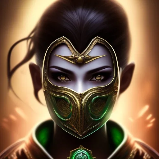 jade, mortal kombat, face, mouth open, dark clothes, dark ninja mask, black hair, brown eyes, woman, dark skin