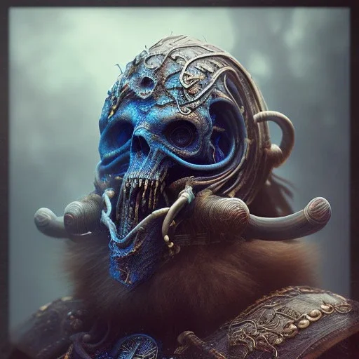 viking looks like a zombie shines extreme in blue light, hr giger, scary, steam punk, realistic, made in octane, cinematic, ultra-realistic, extremely detailed octane rendering, 8K, VRAY Super Real ar 2:3, dof photorealistic futuristic 50mm lens hard lighting dark gray tintype photograph, realistic lighting, sepia color