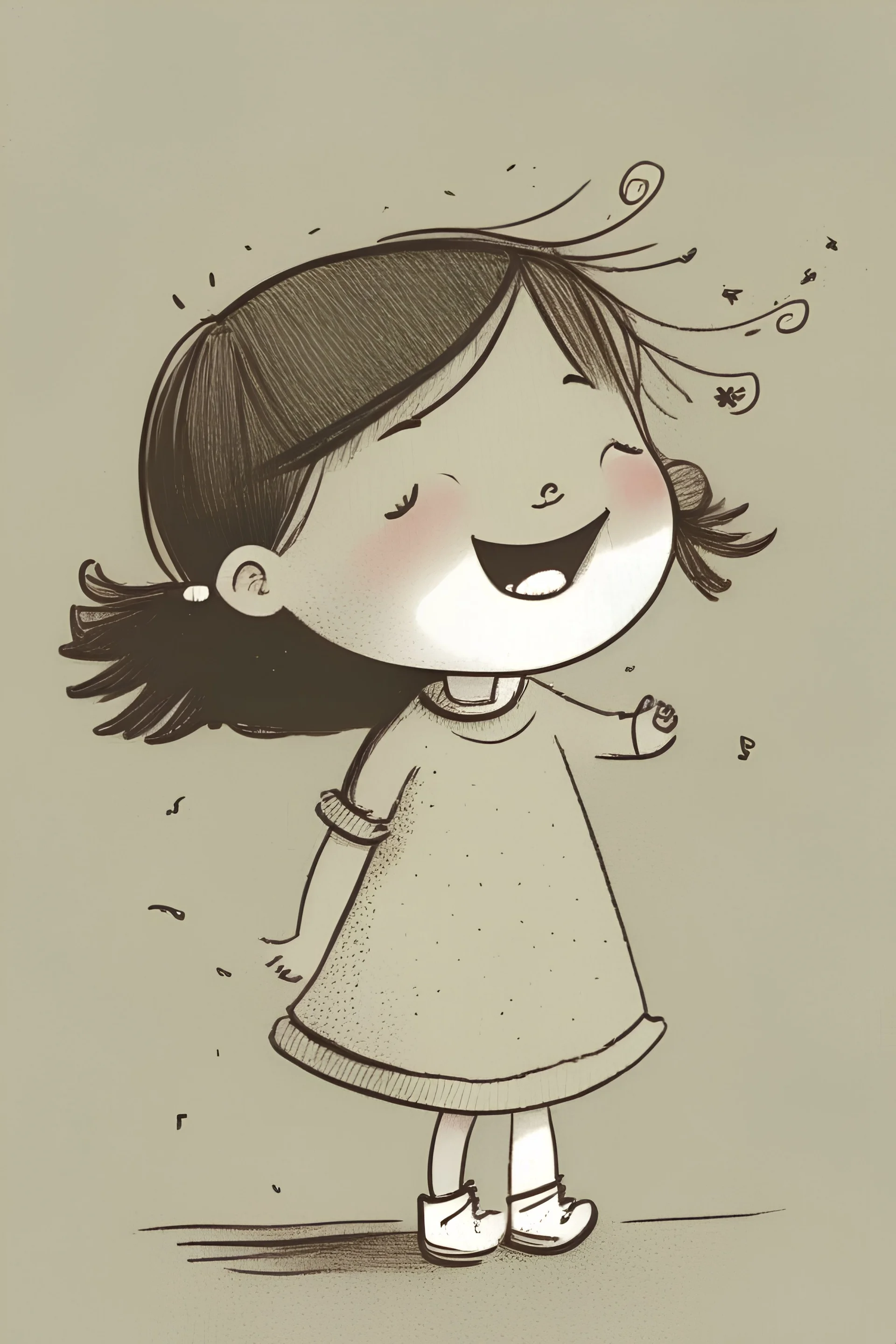 A cute and simple drawing of a happy girl whistling