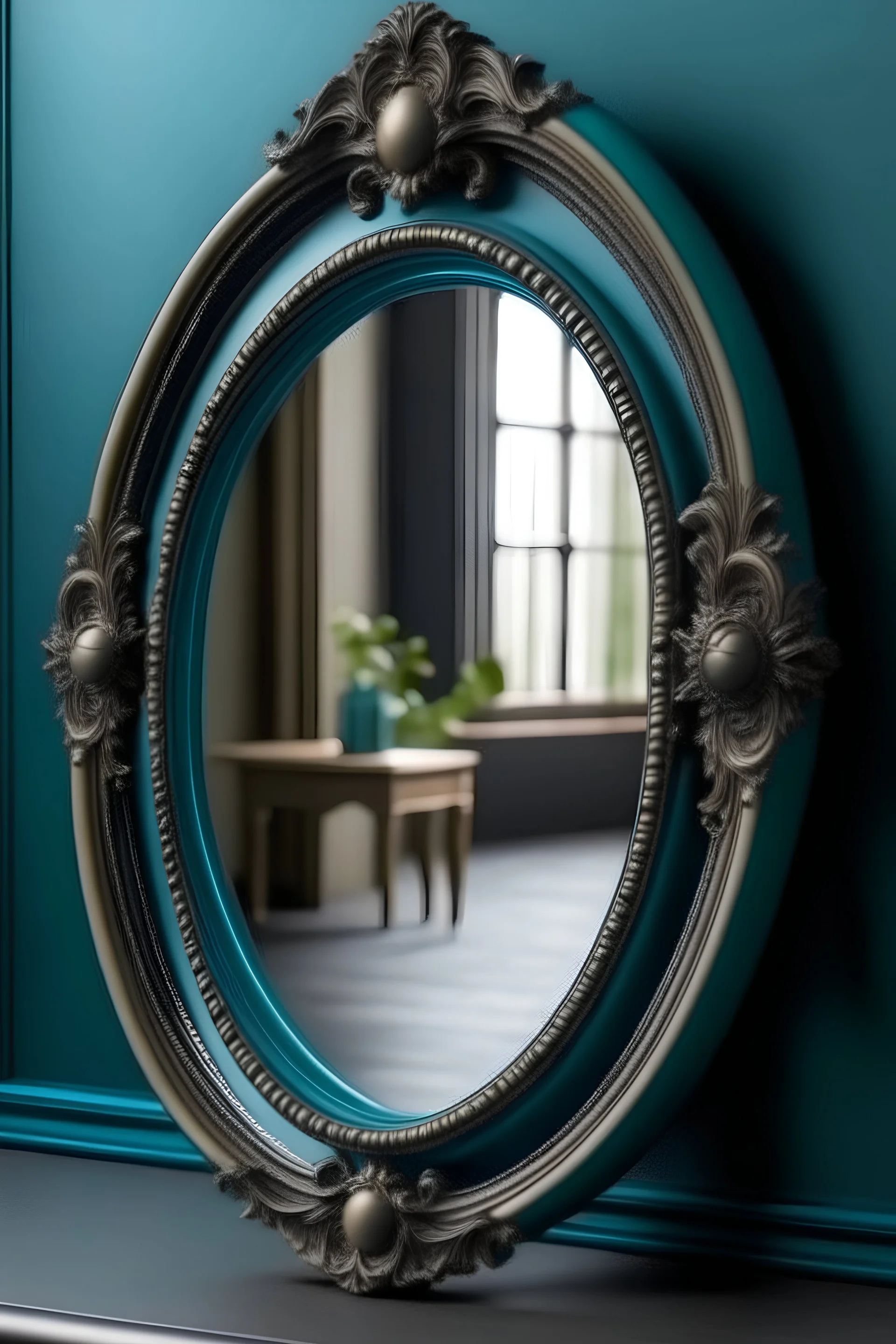 Ancient blue oval mirror