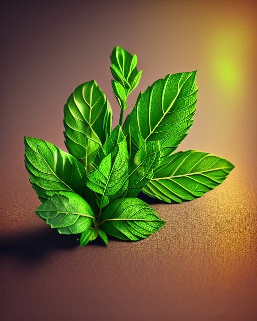 mint leaves. Realistic photo. HD. Glowing. 3d style