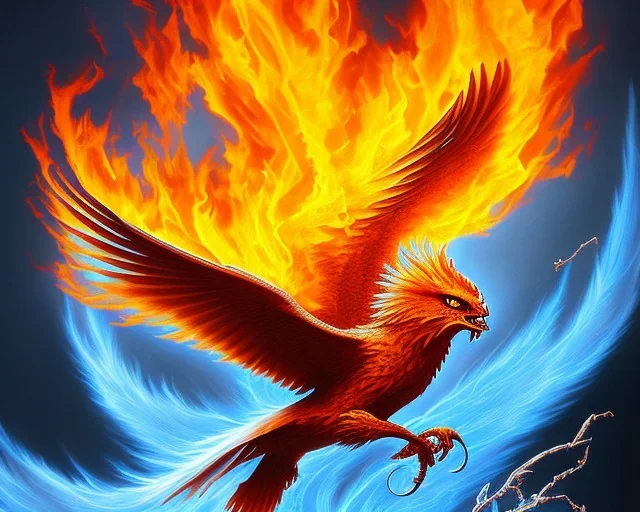 a phoenix with one wing made of water and the other wing made of fire, phoenix bird, realistic, intricately detailed