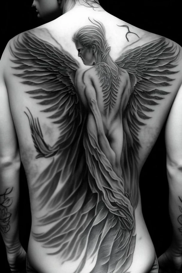 angel from back ultra realistic tattoo design