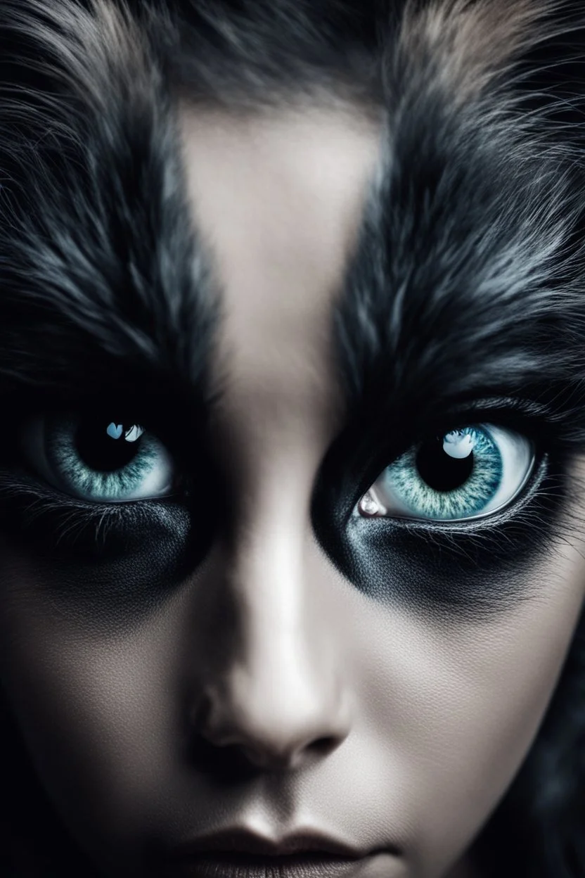 a human face with cat eyes , Surreal, dark