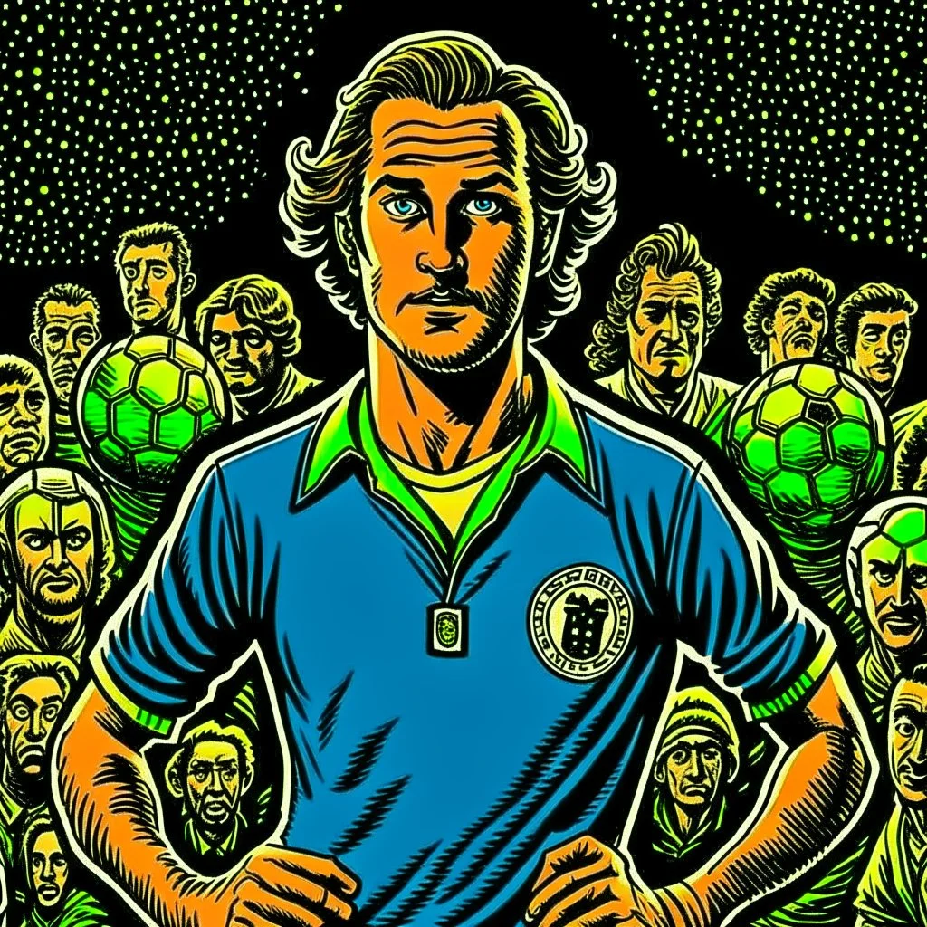 Diego Forlan Football soccer player posing. Squad, ghosts, monsters, Dark detective comic cover watchmen 1940 vintage. Paranormal.