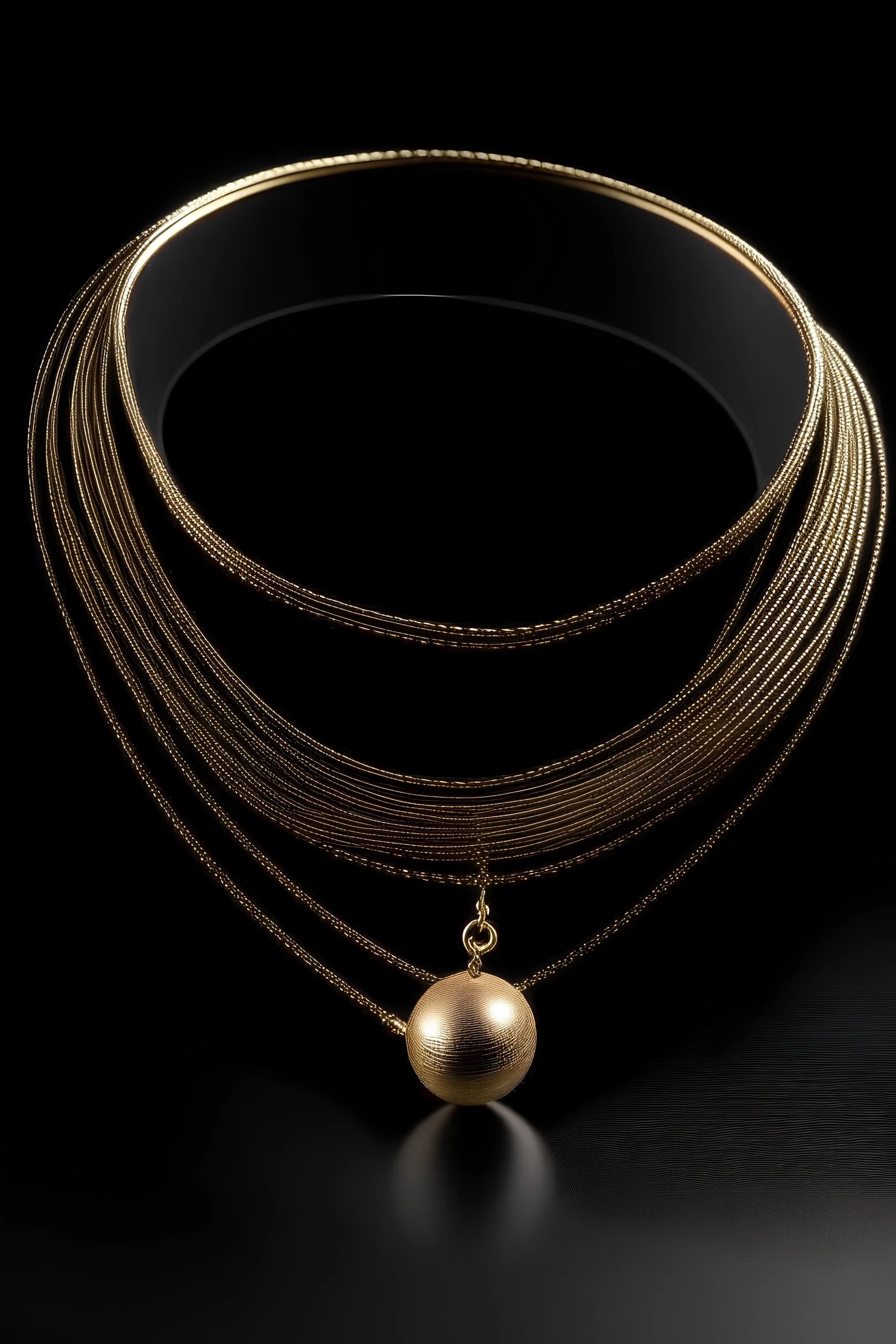 Triple thin gold strings choker with a sphere