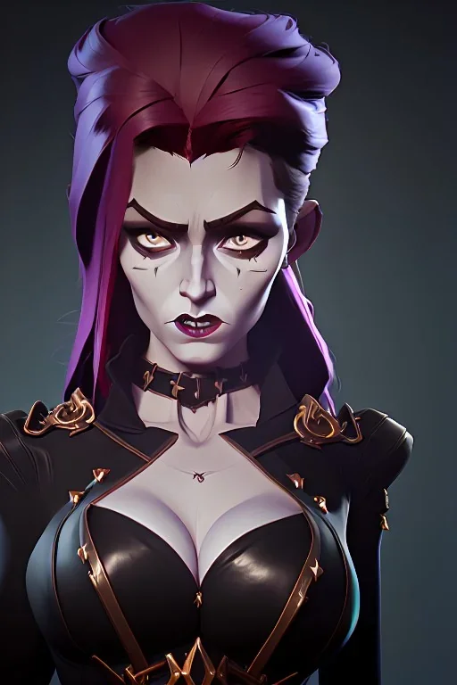 Brigitte Bardot as evil queen in black leather, leather, busty, cleavage, angry, stern look. character design by cory loftis, fenghua zhong, ryohei hase, ismail inceoglu and ruan jia. unreal engine 5, artistic lighting, highly detailed, photorealistic, fantasy