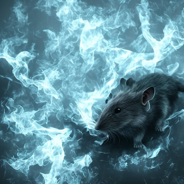 All Black Feild mouse, white smoke, dark, rage, high definition, ultra 8 k, volumetric lighting, blue fire, fog