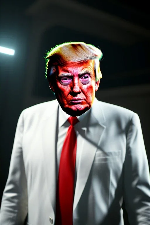 Ultra realistic image night, Donald trump zombie, suit, blood, torn arm, night, the walking dead style, dark ambient, highly detailed, White House background, concept art, unreal engine 5, ray tracing, RTX, ultra detail, volumetric lighting, high definition, high resolution.