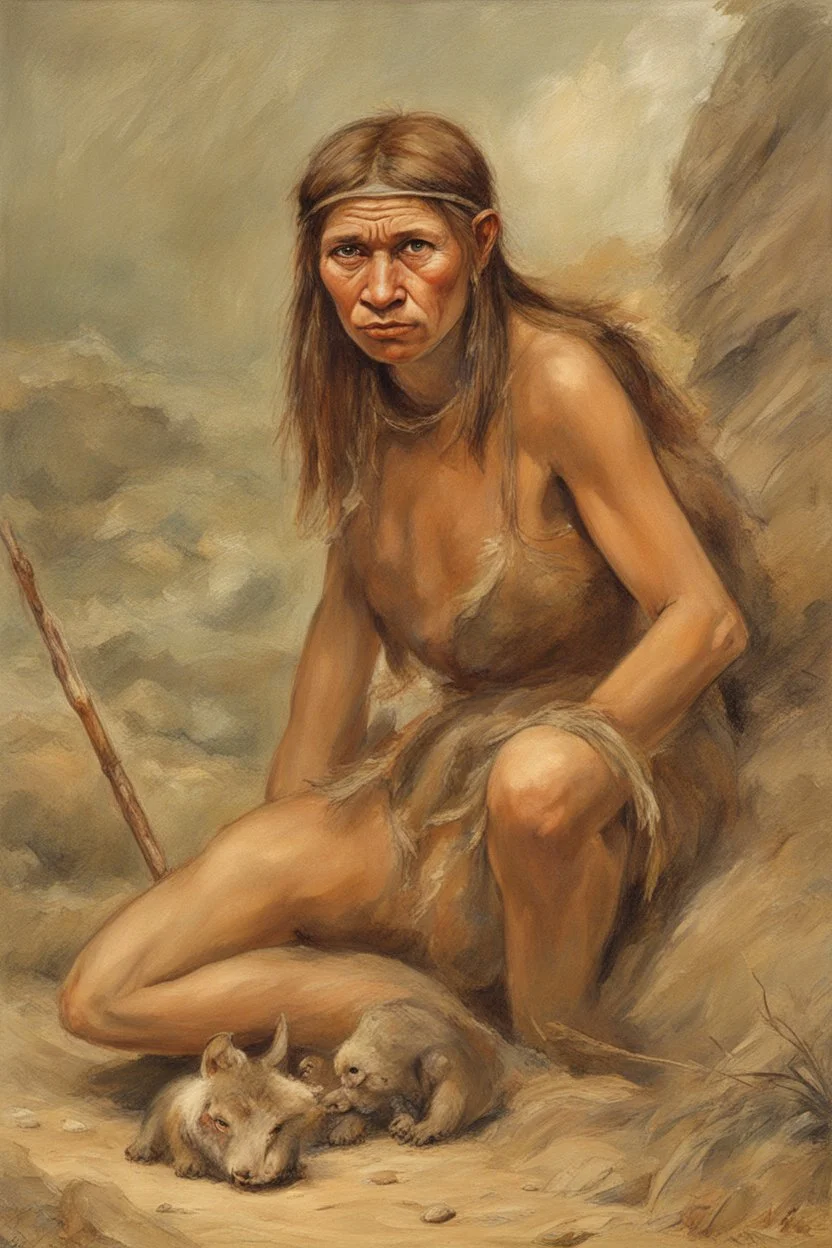 [Homo sapiens, Neanderthal] A woman nomadic hunter-gatherer