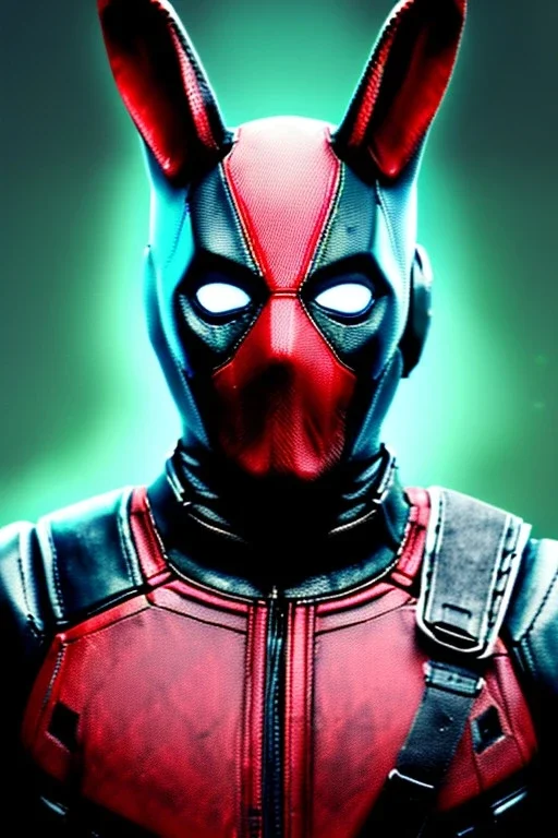 Medium Close Up Portrait, Front image. cyberpunk, rabbit mask helmet, strong man, titanium hair. Latex suit. Red, black, color. Deadpool style. Color background, photo studio. Avatar image, highly detailed, concept art, smooth, unreal engine 5, ray tracing, RTX, lumen lighting, ultra detail, volumetric lighting, 3d, finely drawn, high definition, high resolution.