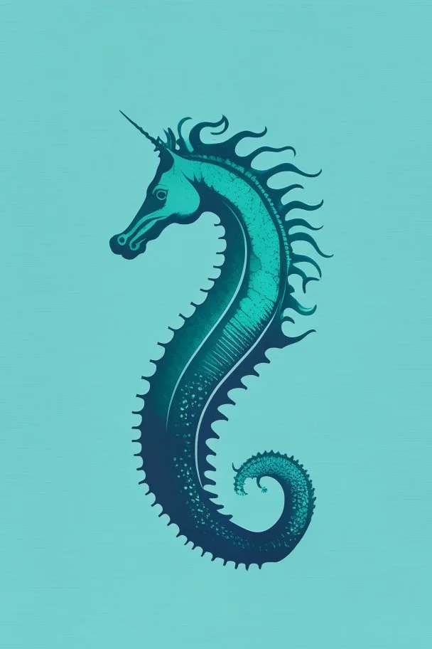 minimalist logo featuring seahorse in a katamaran in gothic style and blue-green hues.