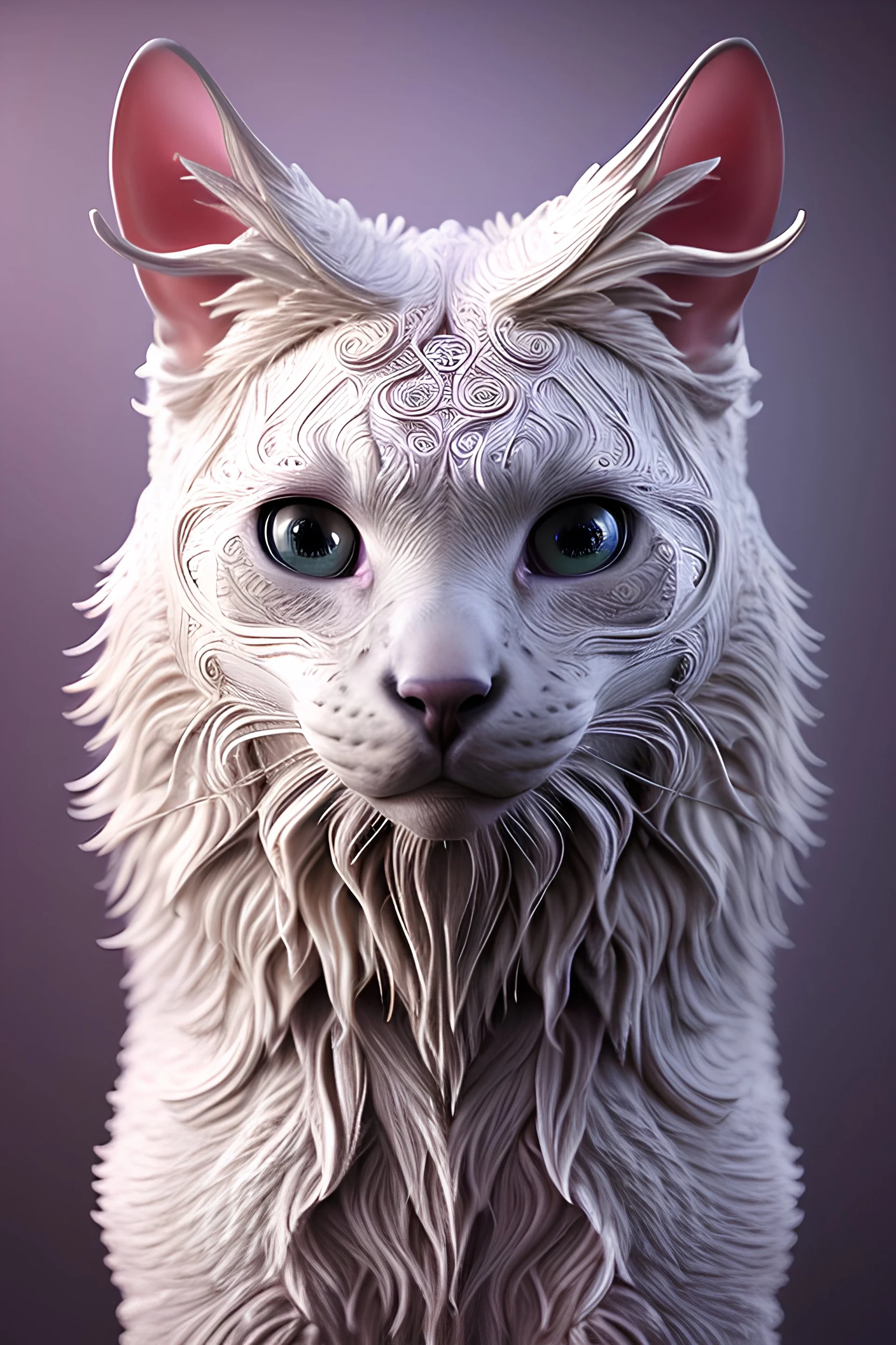 A portrait of a magical creature, mythical, fantasy, magnificent, majestic, highly intricate, Realistic photography, incredibly detailed, ultra high resolution, 8k, complex 3d render, cinema 4d, cat/dog, creature hybrid, high resolution photo, trending on artstation, psychedelic, blacklight colors