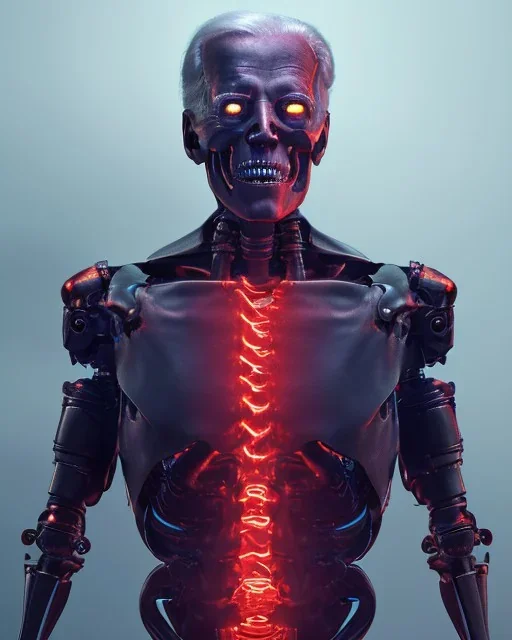 Terminator, Joe Biden as a Terminator,skeleton, evil, 8k, red glowing eyes