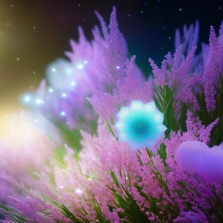 one big crystal subtle flower in a galactic ambiance with a very little beautiful fairy, transparent petals, delicate colors, in the foreground, full of details, smooth, bright sunshine，soft light atmosphere, light effect，vaporwave colorful, concept art, smooth, extremely sharp detail, finely tuned detail, ultra high definition, 8 k, unreal engine 5, ultra sharp focus