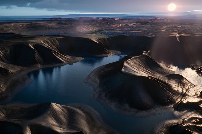 Extreme long shot, Birds Eye view, Iceland skyline, smooth, god rays, unreal engine 5, ray tracing, RTX, lumen lighting, ultra detail, volumetric lighting