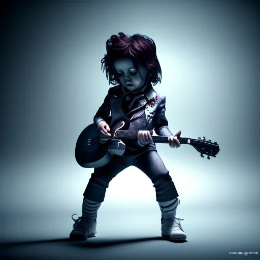 Origami, 3d render, Alice Cooper toddler, full body, guitar, dramatic lighting, volumetric lighting, music studio background, hyper realistic, unreal engine 5, 8k, UHD,