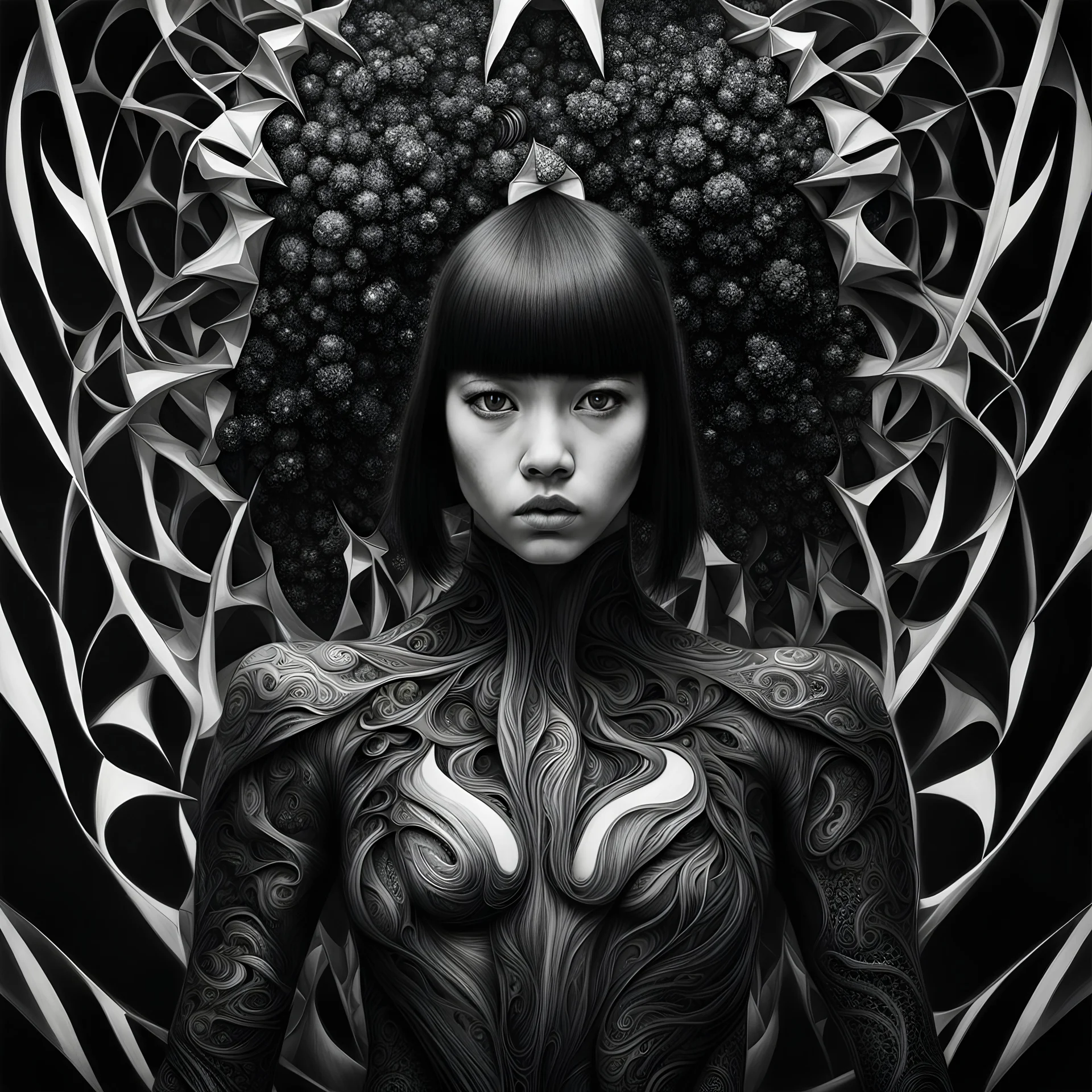 ((((black white masterpiece ninji girl))))+charcoal++**abstract**//superrealism//#, colored-pencil, Atmospheric lighting, Realism, Key shot, Perspective, camera, Polarizing filter, scene science fiction --chaos 100 --seed 1234566 --no -0.5 --iw 0.75 --quality 5 --version 4 --stylize 2500 --uplight --beta --hd
