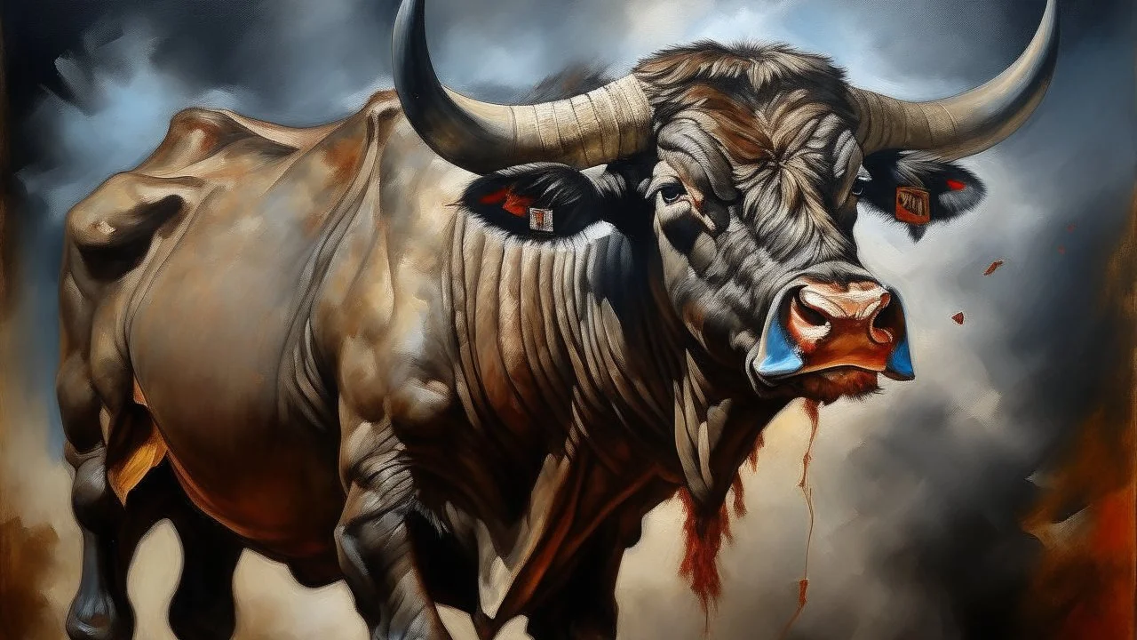 dangerous bull oil painting