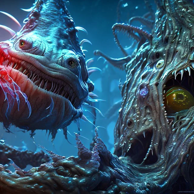 fluid ink angler fish creature, unreal engine 5, 8k resolution, photorealistic, ultra detailed