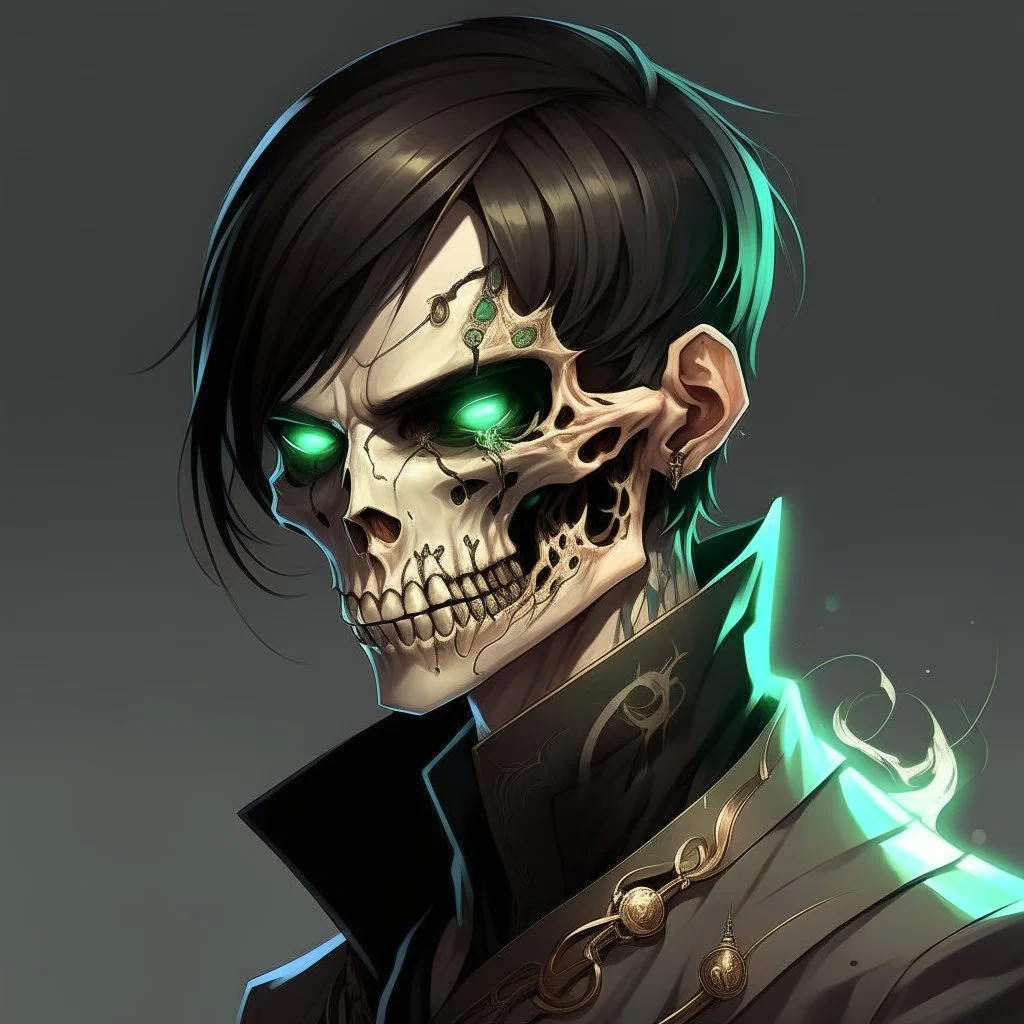 male, half-elf, young, noble, costume, skull mask, pale skin color
