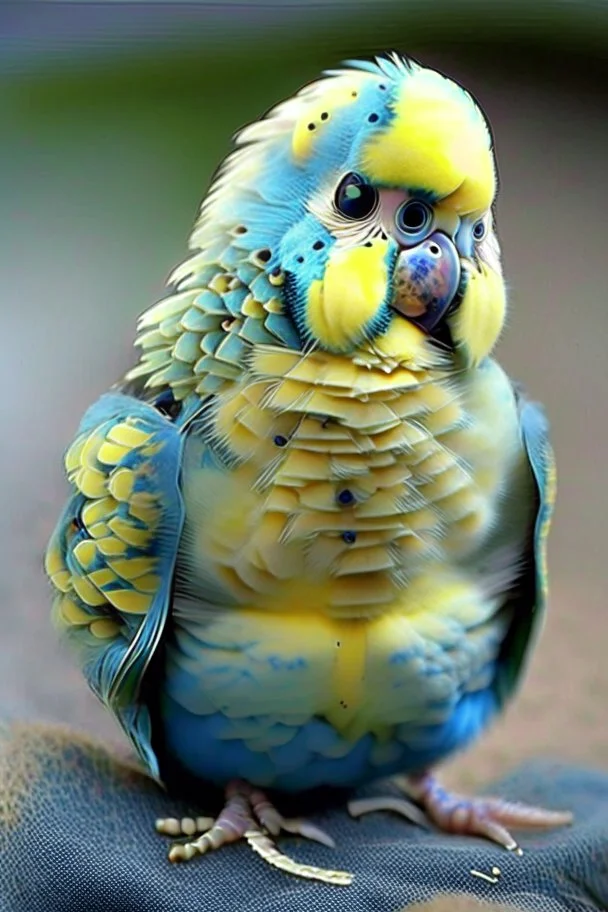 A very disfigured but weirdly cute budgie