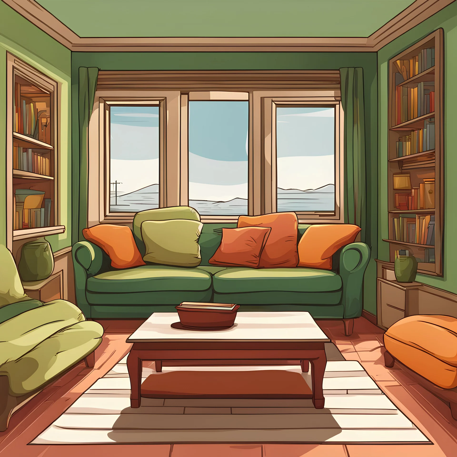 cartoon colored sitting room from sun with window background