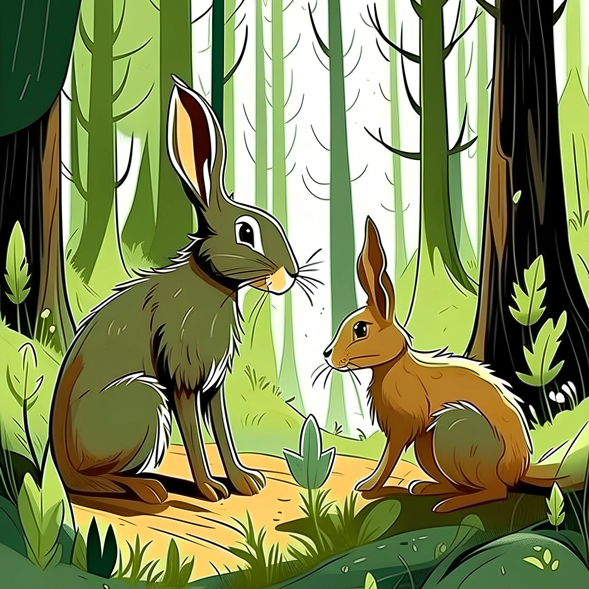 It was once in the deep forest where a little hare named Hoppel lived. Hoppel was not like the other hares - he was small and fluffy, but his heart was as big as the forest itself,vector illustration