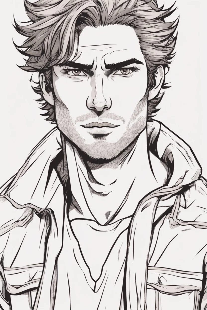 young man with scruffy hair, stubble and a judgmental look on his face comic book style