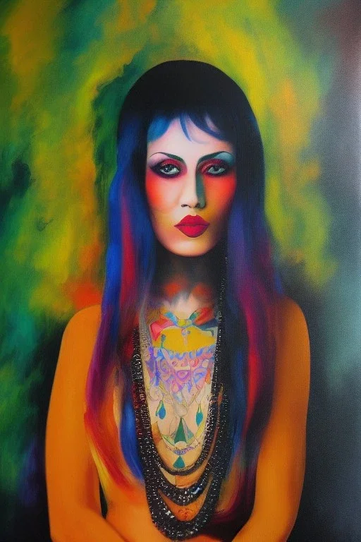 Full body portrait, painting, medium shot lady HippieGoth