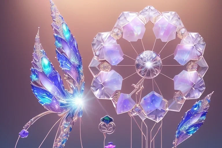 one big crystal subtle flower in a galactic ambiance with a very little beautiful fairy, transparent petals, delicate colors, in the foreground, full of details, smooth, bright sunshine，soft light atmosphere, light effect，vaporwave colorful, concept art, smooth, extremely sharp detail, finely tuned detail, ultra high definition, 8 k, unreal engine 5, ultra sharp focus