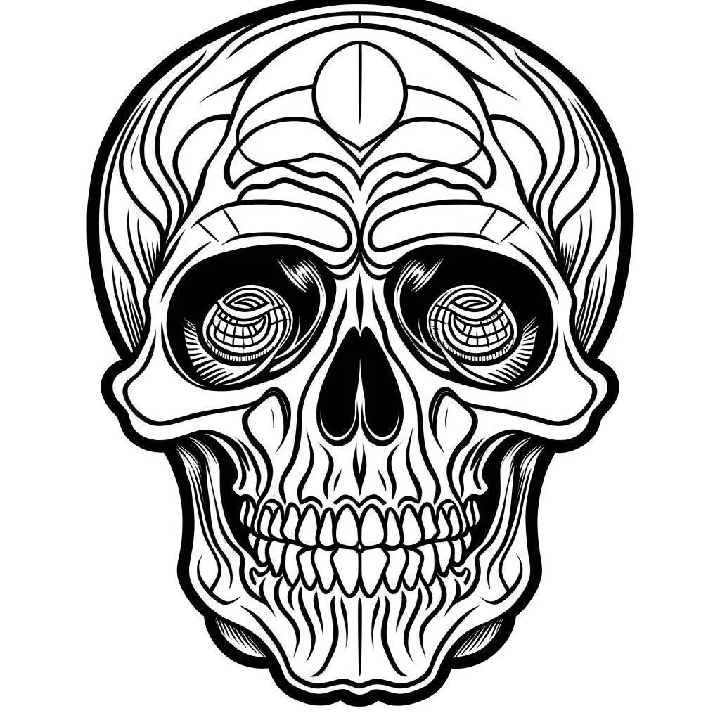 very simple Coloring page for beginers with skull, very Bold outlines and white background, not very detailed