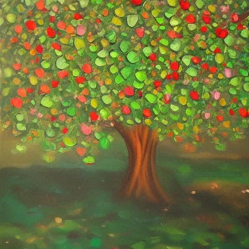 Oil painting style turtle and apple tree