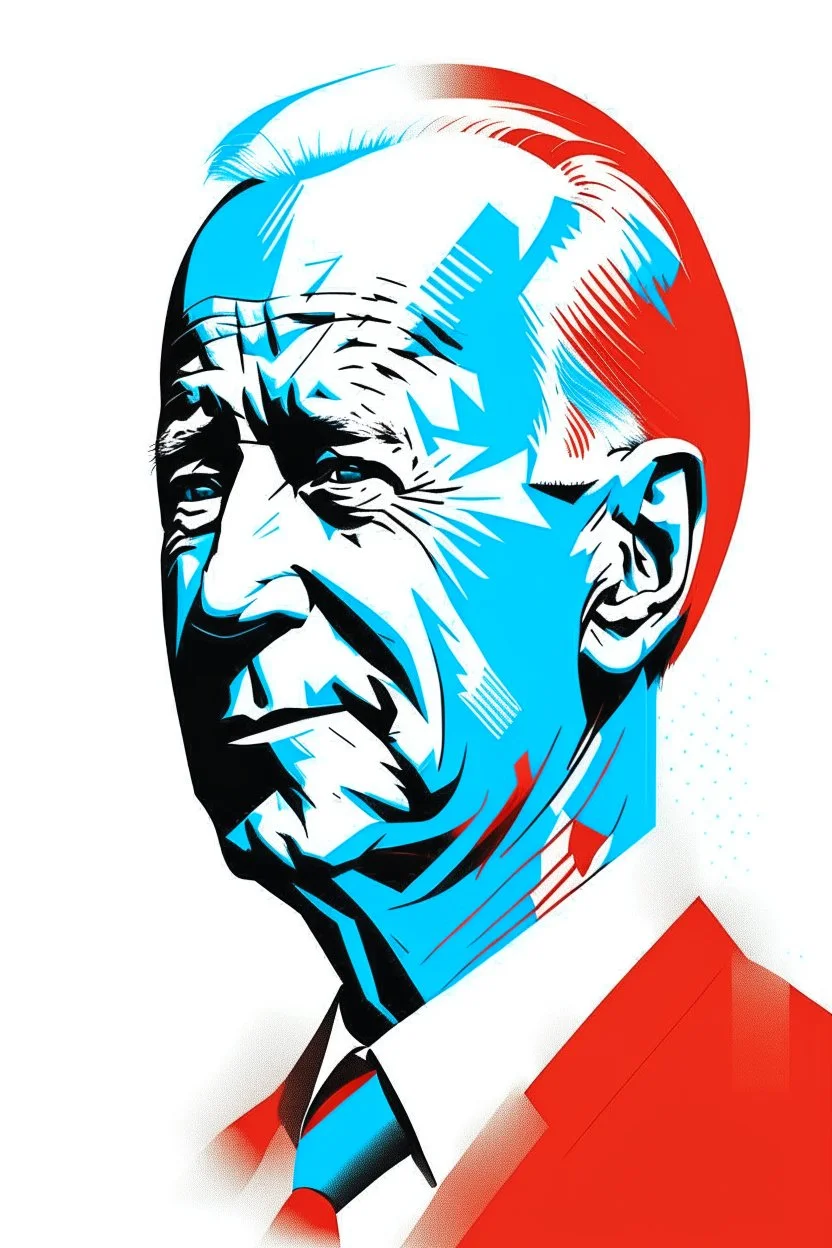 stylized stencil portrait of Joe biden in solid red, beige and (light and dark) blue with the the script 遵守 overlaid on the bottom of the image in red