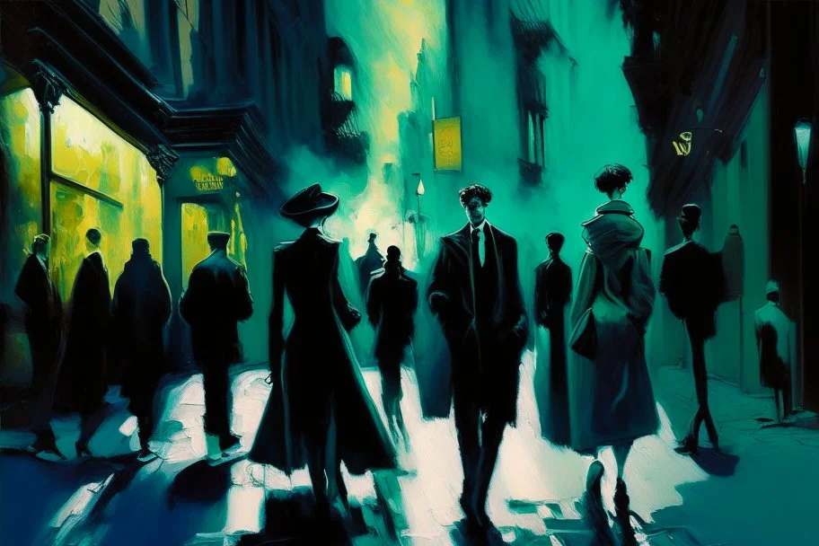 neo noir street, people, galaxy, edoaurd manet painting