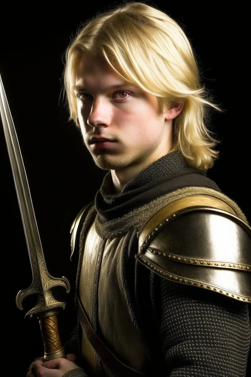 blond hair young adult royal guard swordsman with rapier