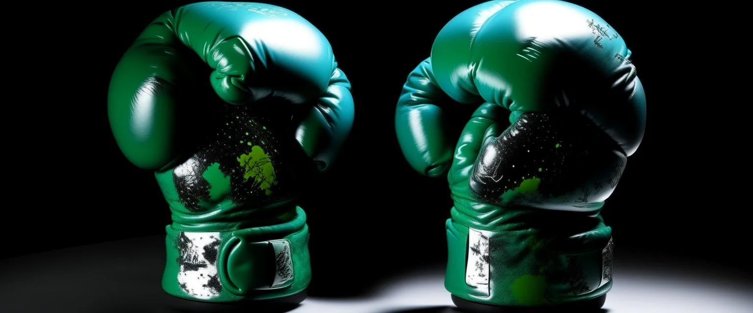 Bluish green poison boxing gloves painted by Andy Warhol