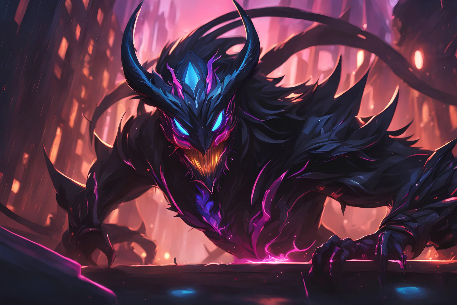 kindred venom in 8k solo leveling shadow artstyle, machine them, mask, close picture, rain, neon lights, intricate details, highly detailed, high details, detailed portrait, masterpiece,ultra detailed, ultra quality