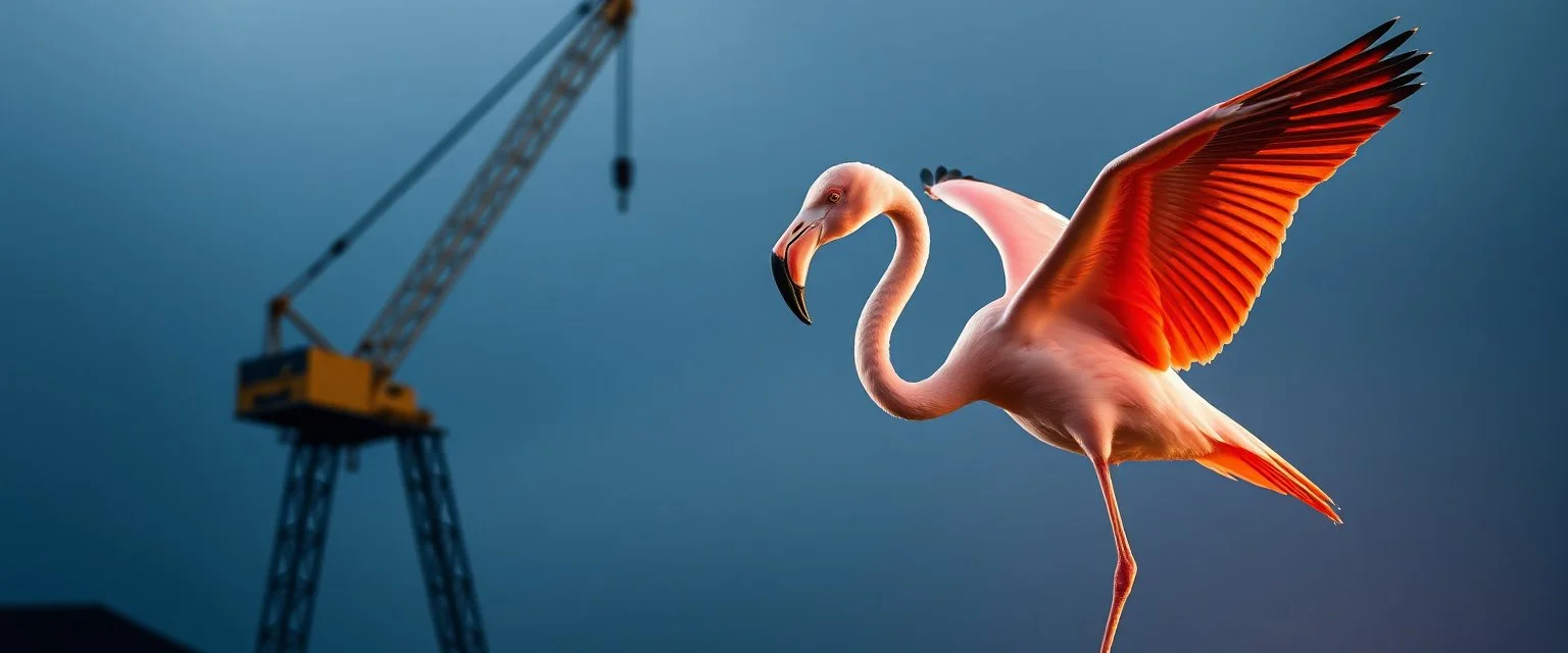 construction crane wolf flamingo with wings