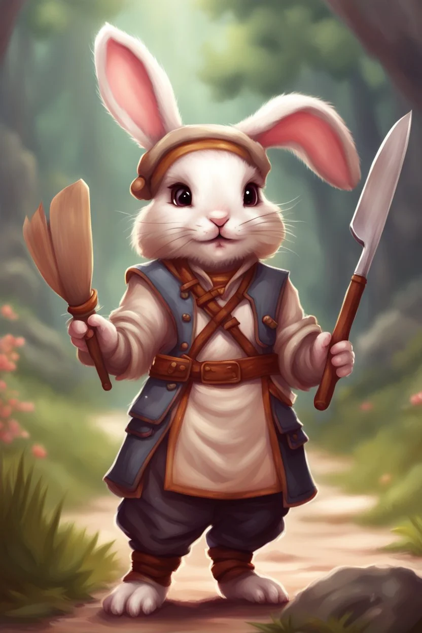 Cute bunny adventurer cook dnd art realism