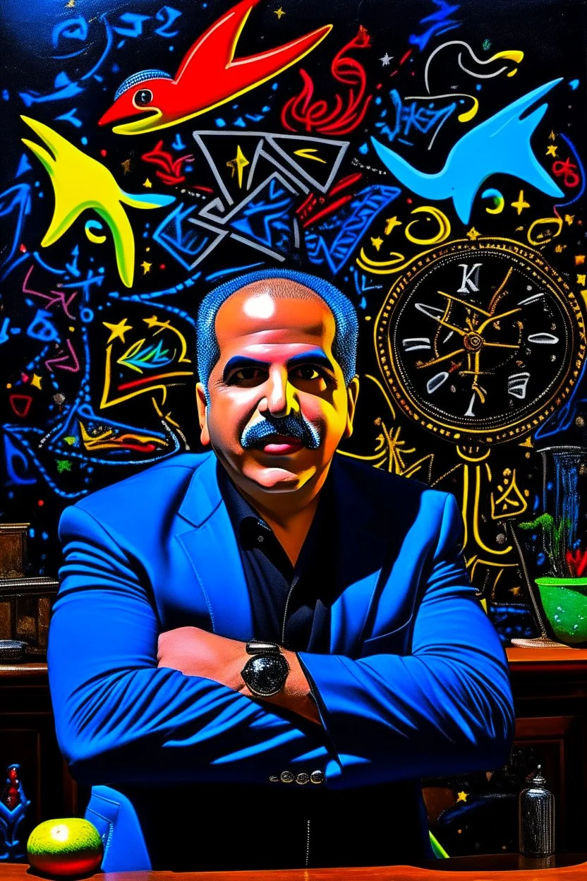 expressionism, Pixar style, in abstract art Basquiat, Picasso, Miro, Kandinsky, Klee, Birell, Fairey, Ardon, Buffet and Picasso style, HD --s 750 --v 5.1 --style raw, Acrylic colors black background