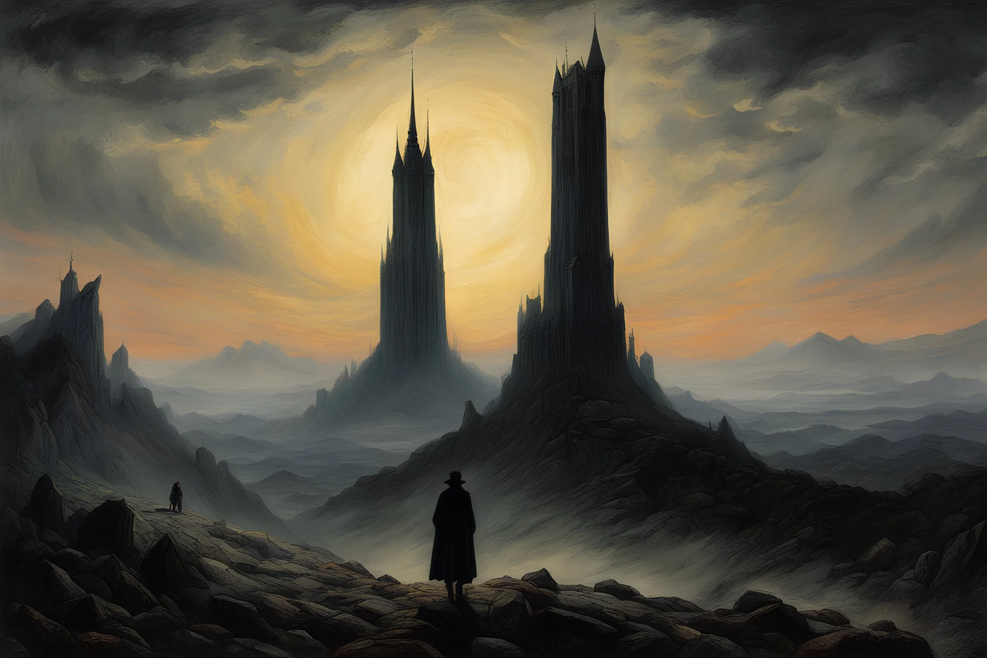 Sir Roland to the Dark Tower came, style Caspar David Friedrich
