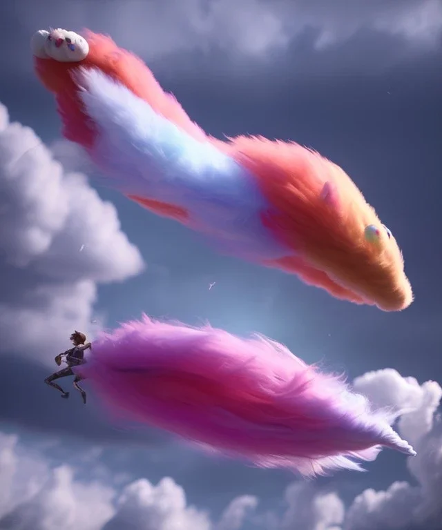 Ultra realistic speed clouds sky scene, wide angle view, strong men falling down with many Children, circus clothing style, feather color clothing, free jumping flying, many trinkets, hair monster, many jelly beans, balls, color smoke, smile, happy, extreme, wind, clouds sea, 20,000 feet altitude, stratosphere, soft color, highly detailed, unreal engine 5, ray tracing, RTX, lumen lighting, ultra detail, volumetric lighting, 3d, finely drawn, high definition, high resolution.