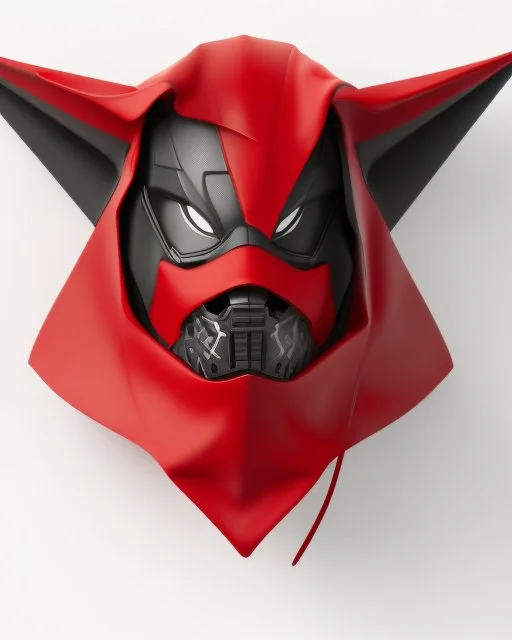 Draw an illustration with a red and black hood and a dragón mask over they eyes, front view