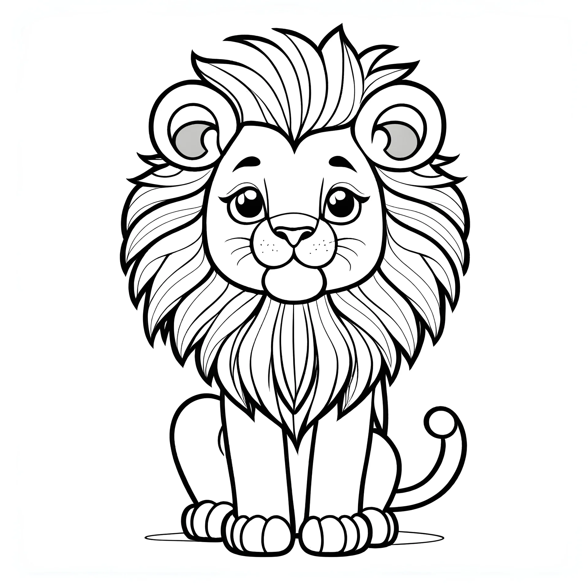 cute lion, black and white, white background, clean lines, coloring page for kids