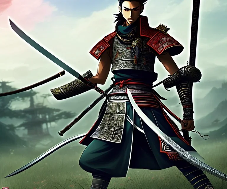 A anime samurai with a massive sword , anime, hot, sexy, male