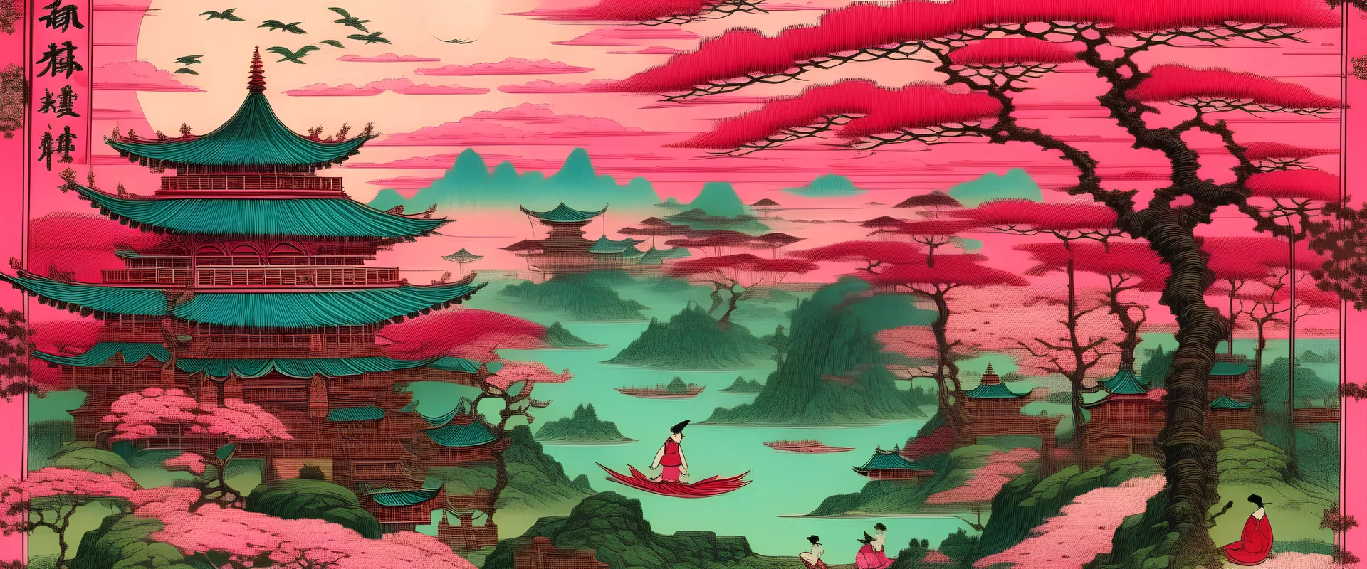 A pink magical realm painted by Utagawa Hiroshige